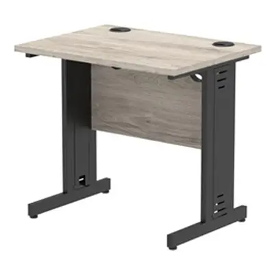 Impulse 800x600mm Straight Desk Grey Oak Top Black Cable Managed Leg