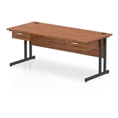 Impulse 1800x800 Desk Walnut/Black Cantilever Leg 2x1 Drawer Fixed Ped