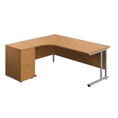 1800X1200 Twin Left Hand Radial Desk Nova Oak-Silver + Desk High Ped