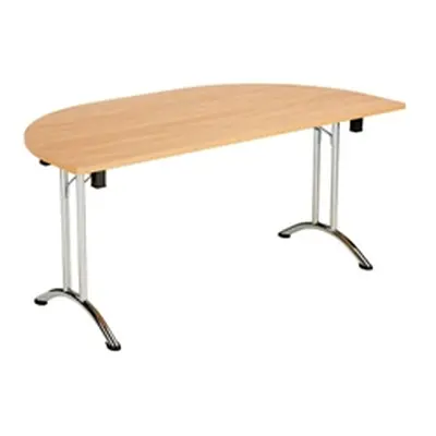 One Union Folding Table 1600 X 800 Chrome Frame Beech 2 D-End Top