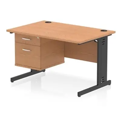 Impulse 1200x800 Desk Oak/Black Cable Managed Leg 1x2 Drawer Fixed Ped