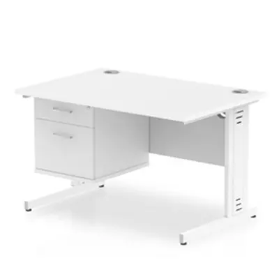 Impulse 1200x800 Desk White White Cable Managed Leg + Fixed Pedestal