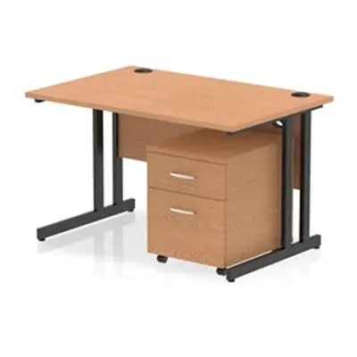 Impulse 1200x800 Desk Oak/Black Cantilever Leg 2 Drawer Mobile Ped