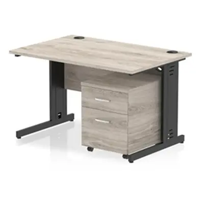 Impulse 1200x800 Desk Grey Oak/Black Cable Managed 2 Drawer Mobile Ped