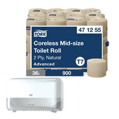 Tork Coreless Mid 2-Ply Toilet Roll Advanced Natural (Pack of 36)