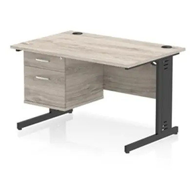 Impulse 1200x800 Desk Grey Oak/Black Cable Managed Leg 2 Dr Fixed Ped