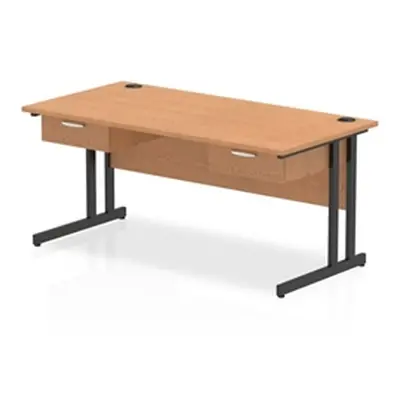 Impulse 1600x800 Desk Oak/Black Cantilever Leg 2x1 Drawer Fixed Ped