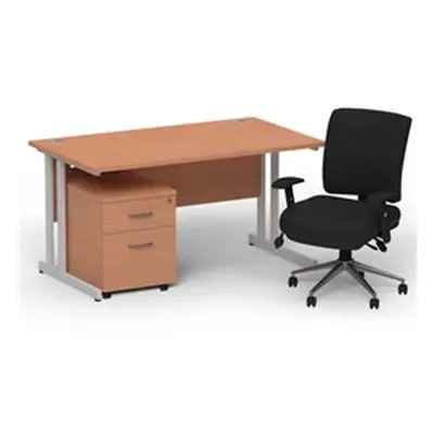 Impulse 1400 Silver Cant Desk Beech + 2 Dr Mobile Ped & Chiro Black