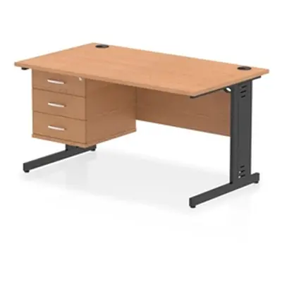 Impulse 1400x800 Desk Oak/Black Cable Managed Leg 1x3 Drawer Fixed Ped