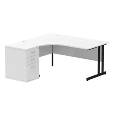 Impulse 1600 LH Crescent Desk White Black Cantilever 600 Desk High Ped