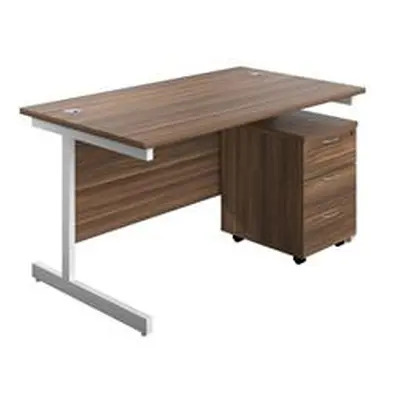 1400X800 Rectangular Desk Dark Walnut - White & 3 Drawer Pedestal