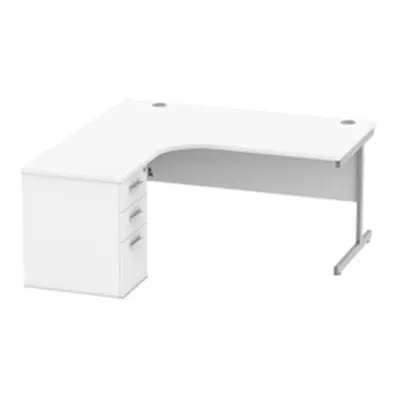 Single Upright LH Radial Desk + Desk High Ped 1600X1200 White/Silver