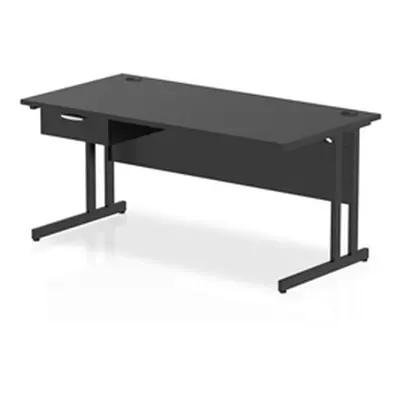 Impulse 1600x800 Desk Black/Black Cantilever Leg 1x1 Drawer Fixed Ped