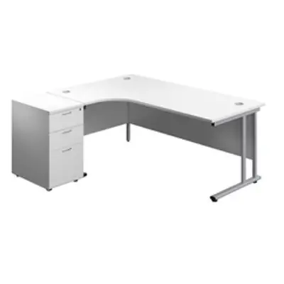 1800X1200 Twin Left Hand Radial Desk White-Silver + Desk High Ped