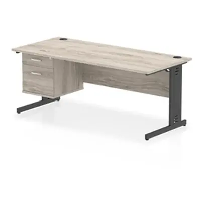 Impulse 1800x800 Desk Grey Oak/Black Cable Managed Leg 2 Dr Fixed Ped