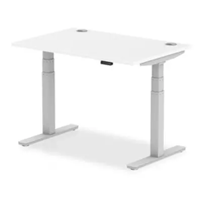 Air 1200x800mm Height Adjustable Desk White Top Cable Ports Silver Leg