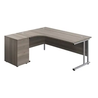 1800X1200 Twin Left Hand Radial Desk Grey Oak-Silver + Desk High Ped