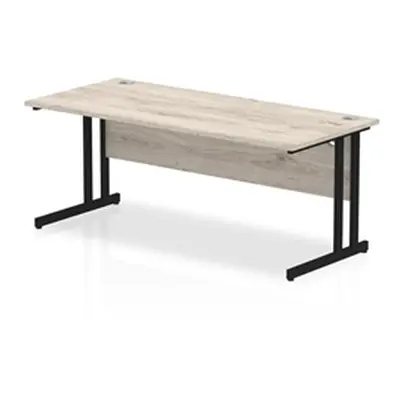 Impulse 1800 x 800mm Straight Desk Grey Oak Top Black Cantilever Leg