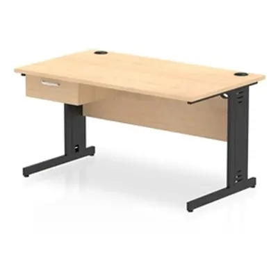 Impulse 1400x800 Desk Maple/Black Cable Managed Leg 1 Dr Fixed Ped