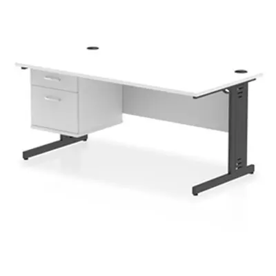 Impulse 1600x800 Desk White Top Black Cable Managed Leg 2 Dr Fixed Ped