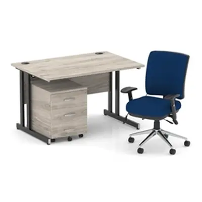 Impulse 1200 Desk Grey Oak/Black Cantilever 3 Dr Mobile Ped Blue Chair