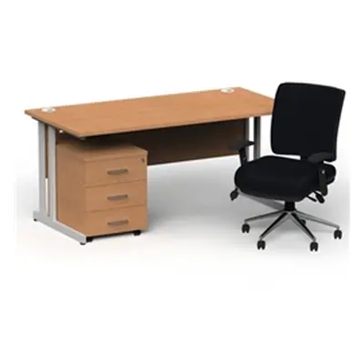 Impulse 1800 Silver Cant Desk Oak + 3 Dr Mobile Ped & Chiro Black