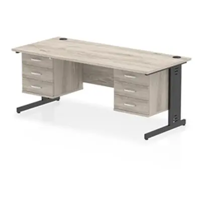 Impulse 1800x800 Desk Grey Oak/Black Cable Managed 2x3 Dr Fixed Peds