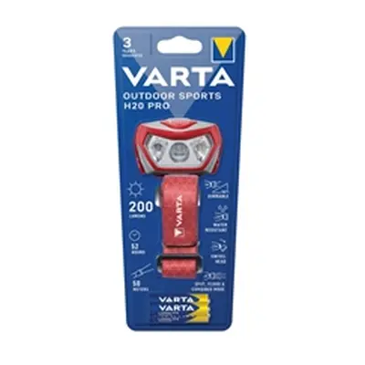 Varta Outdoor Sports H20 Pro Head Torch 52 Hours Run Time Red/Grey