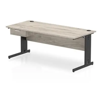 Impulse 1800x800 Desk Grey Oak/Black Cable Managed Leg 1 Dr Fixed Ped