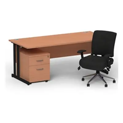 Impulse 1800 Black Cant Desk Beech + 2 Dr Mobile Ped & Chiro Black