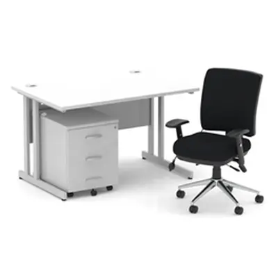 Impulse 1200 Desk Cantilever White/Silver 3 Dr Mobile Ped Black Chair