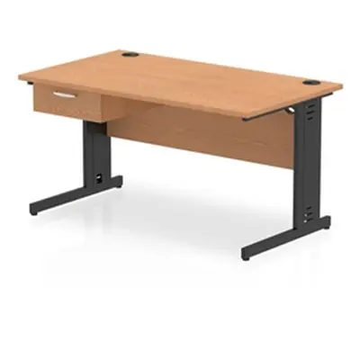 Impulse 1400x800 Desk Oak/Black Cable Managed Leg 1x1 Drawer Fixed Ped