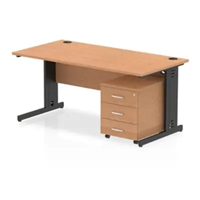 Impulse 1600x800 Desk Oak/Black Cable Managed Leg 3 Drawer Mobile Ped