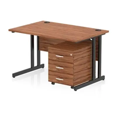 Impulse 1200x800 Desk Walnut/Black Cantilever Leg 3 Drawer Mobile Ped