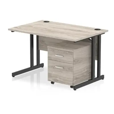 Impulse 1200x800 Desk Grey Oak/Black Cantilever 2 Drawer Mobile Ped