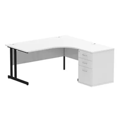 Impulse 1600 RH Crescent Desk White Black Cantilever 600 Desk High Ped