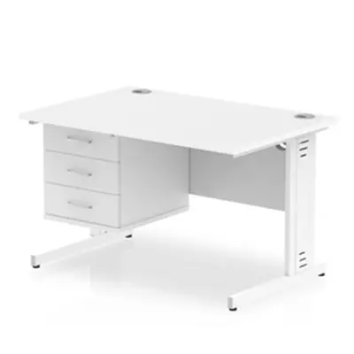 Impulse 1200x800 Desk White White Cable Managed Leg + Fixed Pedestal