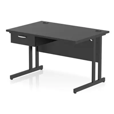 Impulse 1200x800 Desk Black/Black Cantilever Leg 1x1 Drawer Fixed Ped