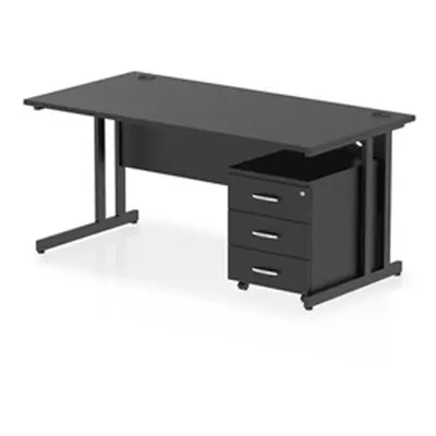 Impulse 1600x800 Desk Black/Black Cantilever Leg 3 Drawer Mobile Ped