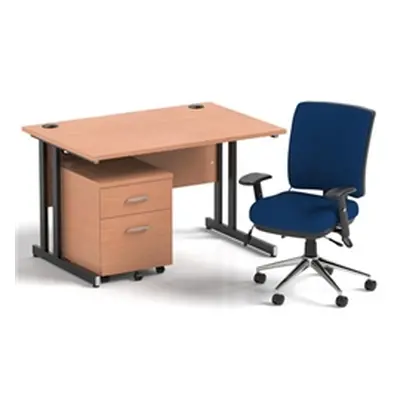 Impulse 1200 Desk Beech/Black Cantilever 2 Dr Mobile Ped Blue Chair