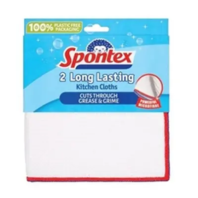 Spontex Long Lasting Kitchen Cloths White (Pack of 2) 19700241