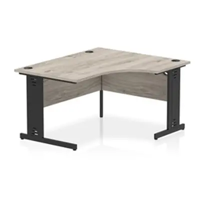 Impulse 1400 RH Crescent Desk Grey Oak Top Black Cable Managed Leg