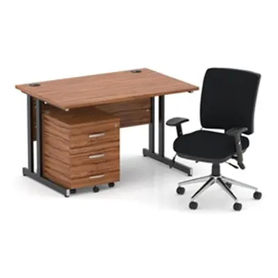 Impulse 1200 Desk Walnut/Black Cantilever 3 Dr Mobile Ped Black Chair