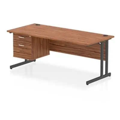 Impulse 1800x800 Desk Walnut/Black Cantilever Leg 1x2 Drawer Fixed Ped