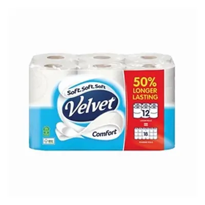 Velvet Comfort 2-Ply Toilet Rolls Longer Rolls (Pack of 12) 1102186