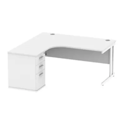 Double Upright LH Radial Desk + Desk High Ped 1600X1200 White/White