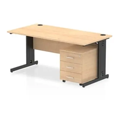 Impulse 1600x800 Desk Maple/Black Cable Managed 3 Drawer Mobile Ped