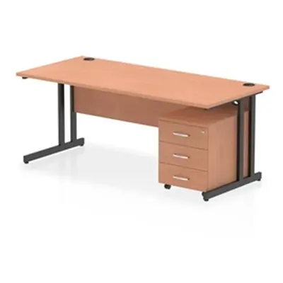 Impulse 1800x800 Desk Beech/Black Cantilever Leg 3 Drawer Mobile Ped