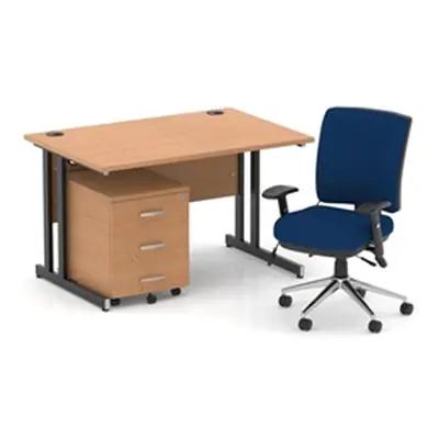 Impulse 1200 Desk Oak/Black Cantilever 3 Drawer Mobile Ped Blue Chair