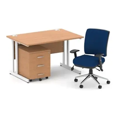 Impulse 1200 Desk Oak/White Cantilever 3 Drawer Mobile Ped Blue Chair